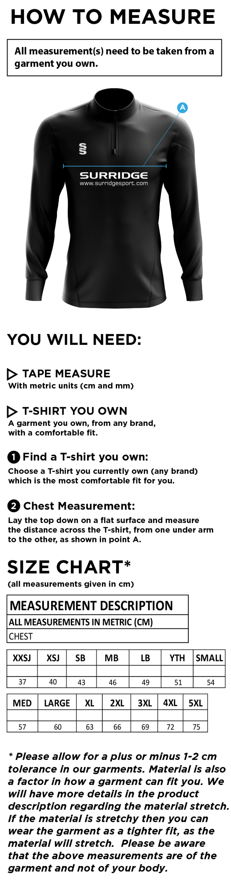 Rimington FC Blade Performance Top - Size Guide