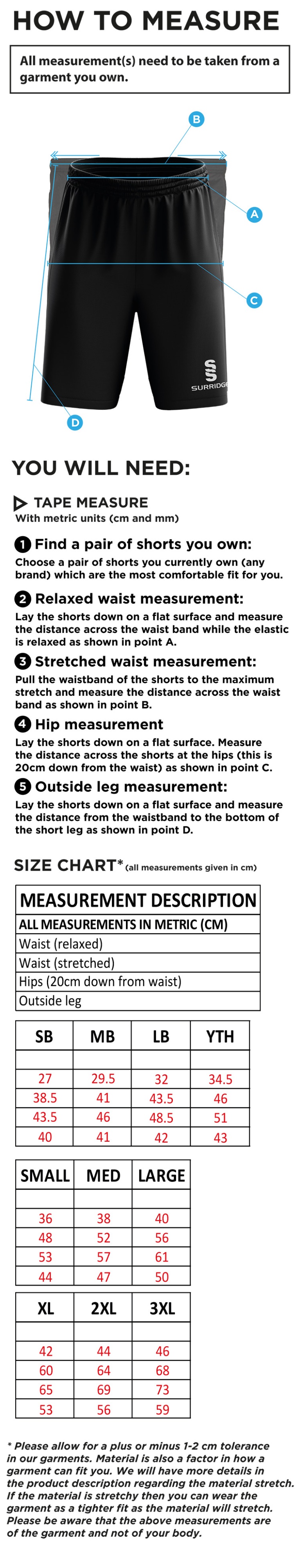 RIMINGTON FC BLADE SHORTS BLACK - Size Guide