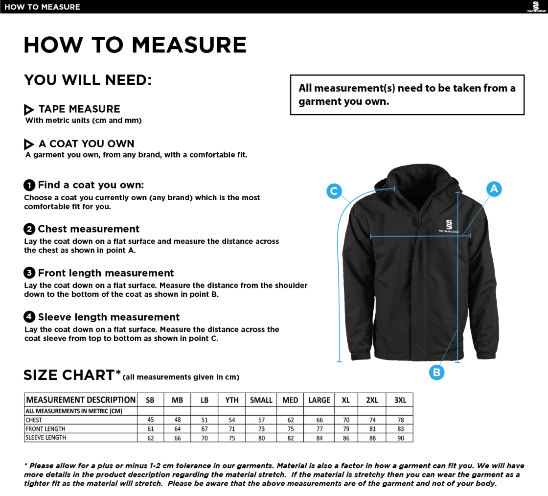 RIMINGTON FC FLEECE LINE JACKET - BLACK - Size Guide