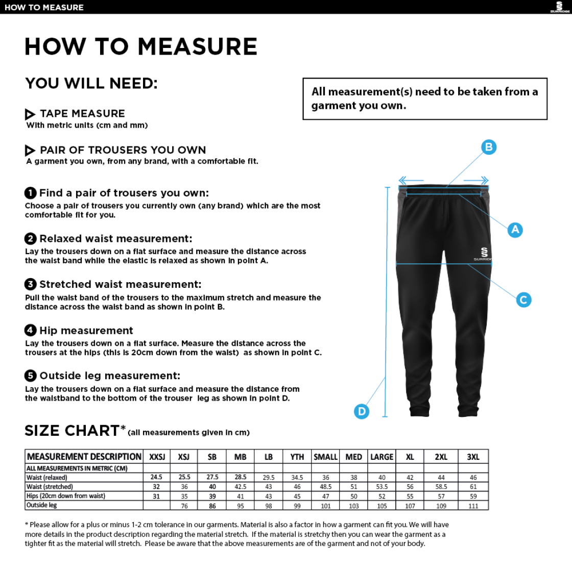 RIMINGTON FC TEK SLIM PANT BLACK - Size Guide