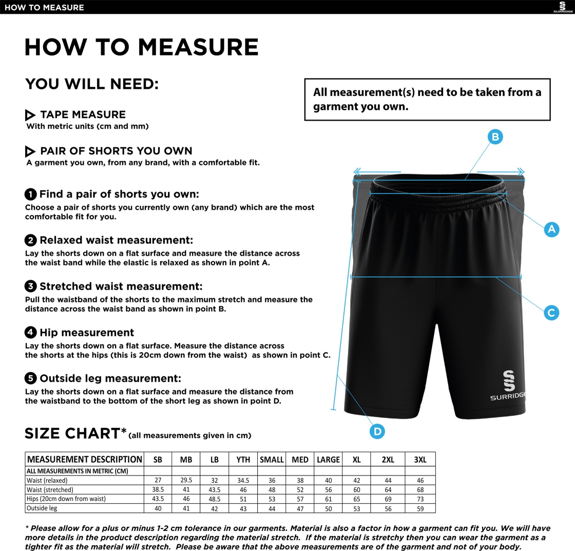 RIMINGTON FC BLADE SHORTS BLACK - Size Guide