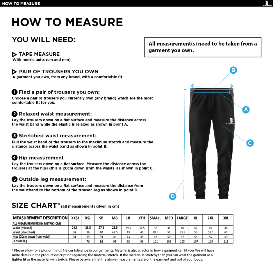 Rimington FC Tek Slim Pant Black - Size Guide