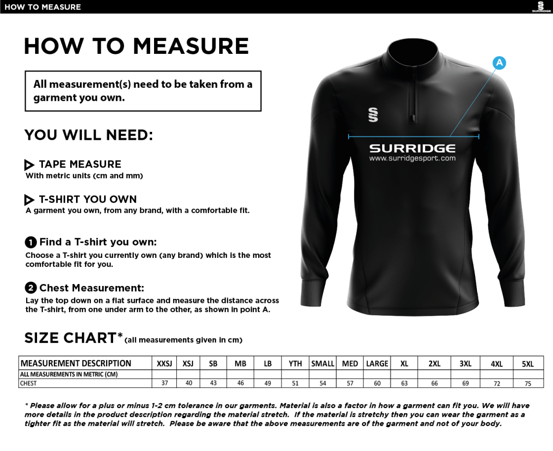 Rimington FC Blade Performance Top - Size Guide