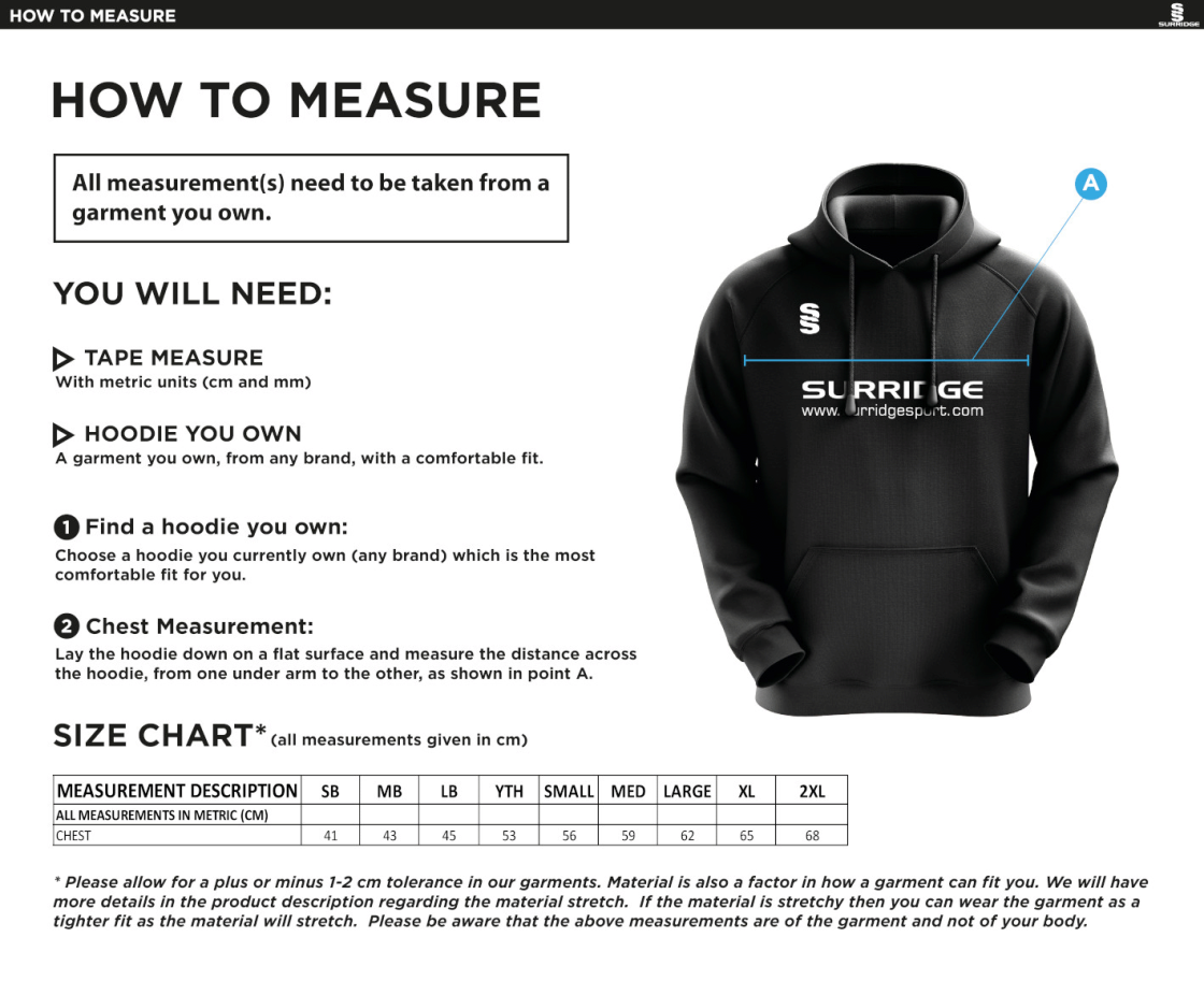 Rimington FC Blade Hoodie - Size Guide